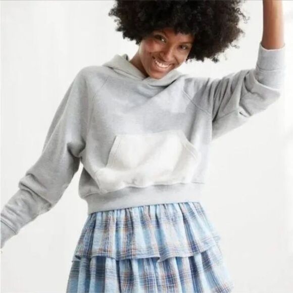 NWOT Aerie Luxe Inside Out Cropped Hoodie in Combo Grey Size S - Picture 2 of 6